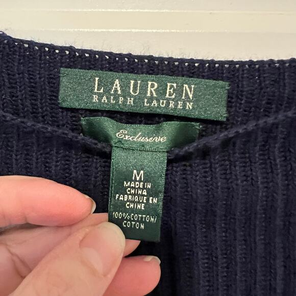 Ralph Lauren LRL Peplum Sweater Women’s Size Medium Navy Gold Buttons Nautical - Picture 5 of 11